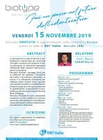 15.11.2019 Sistematica Biotype , giornata gratuita di aggiornamento. Relatore Dott. Vasco Sabatiello